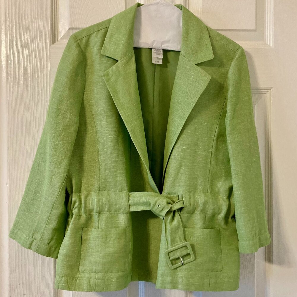 Excellent Condition, SZ 14, Emma James, Belted Linen Blend Blazer, Green